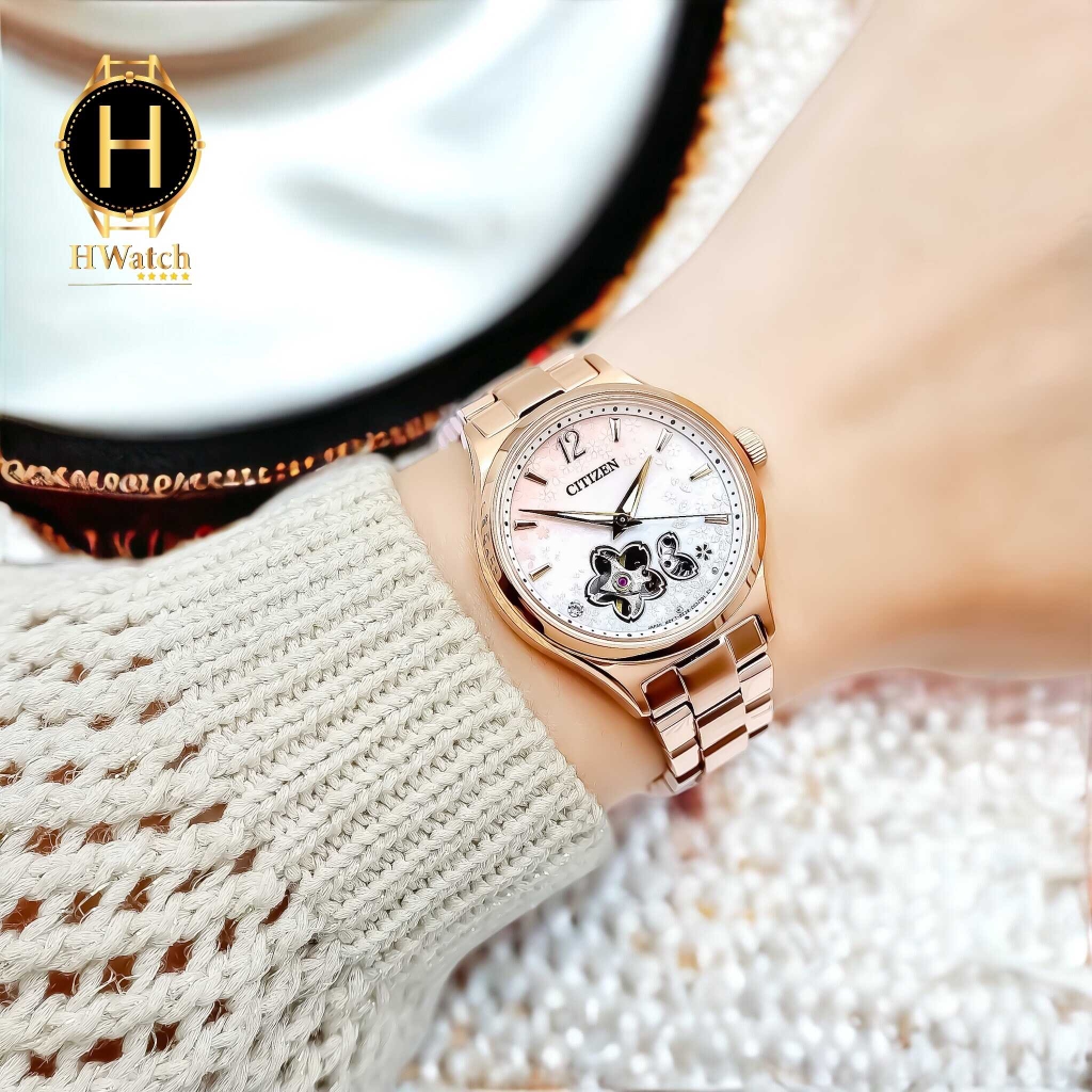 Đồng Hồ Nữ Citizen Automatic Mechanical Rose Open Heart PC1017-61Y