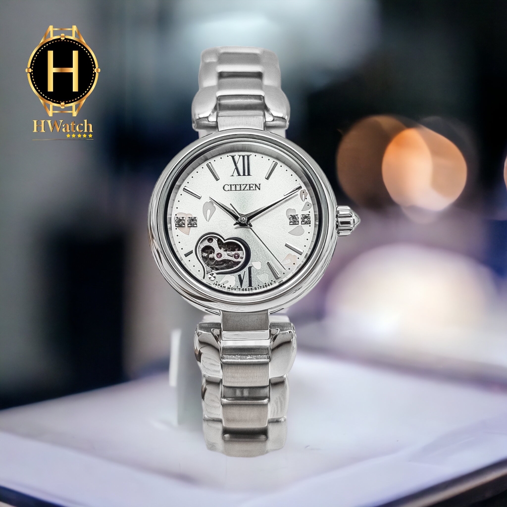 Đồng Hồ Nữ CITIZEN Cơ PR1020-85A Dây Thép Mặt Trắng Lộ  Kính Sapphire