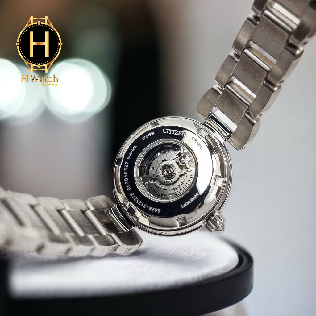 Đồng Hồ Nữ CITIZEN Cơ PR1020-85A Dây Thép Mặt Trắng Lộ  Kính Sapphire