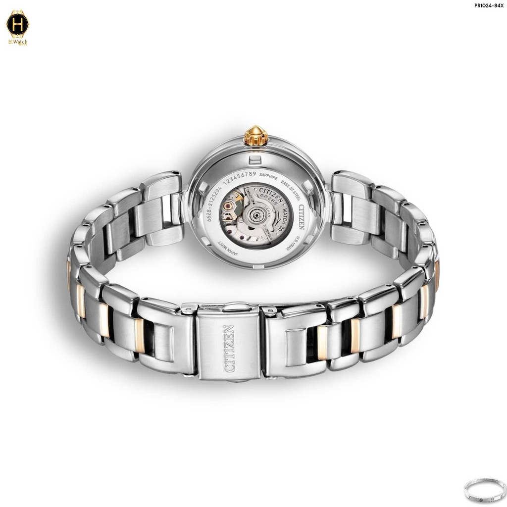 Đồng Hồ Nữ CITIZEN Automatic PR1024-84X Dây Thép Mặt Hồng Open Heart