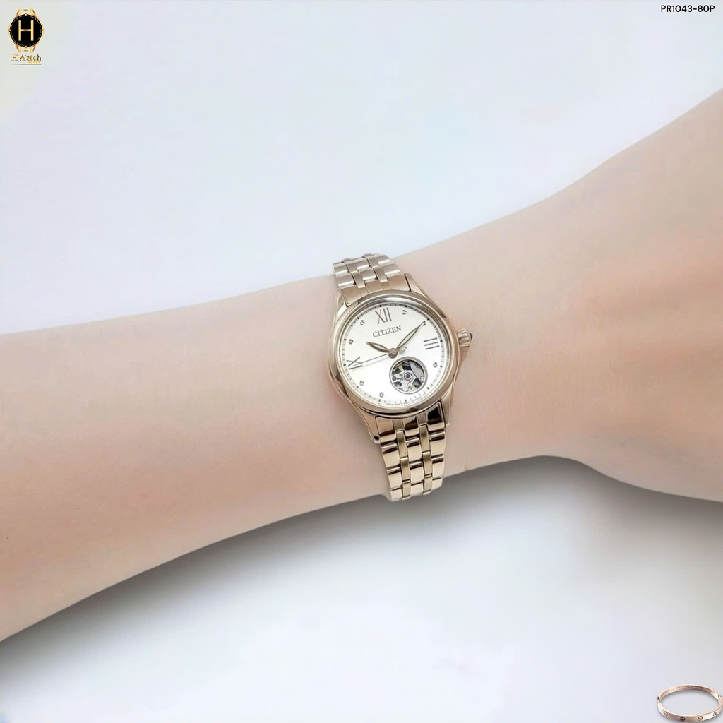 Đồng Hồ Nữ Citizen Automatic 28.5mm Open Heart PR1043-80P