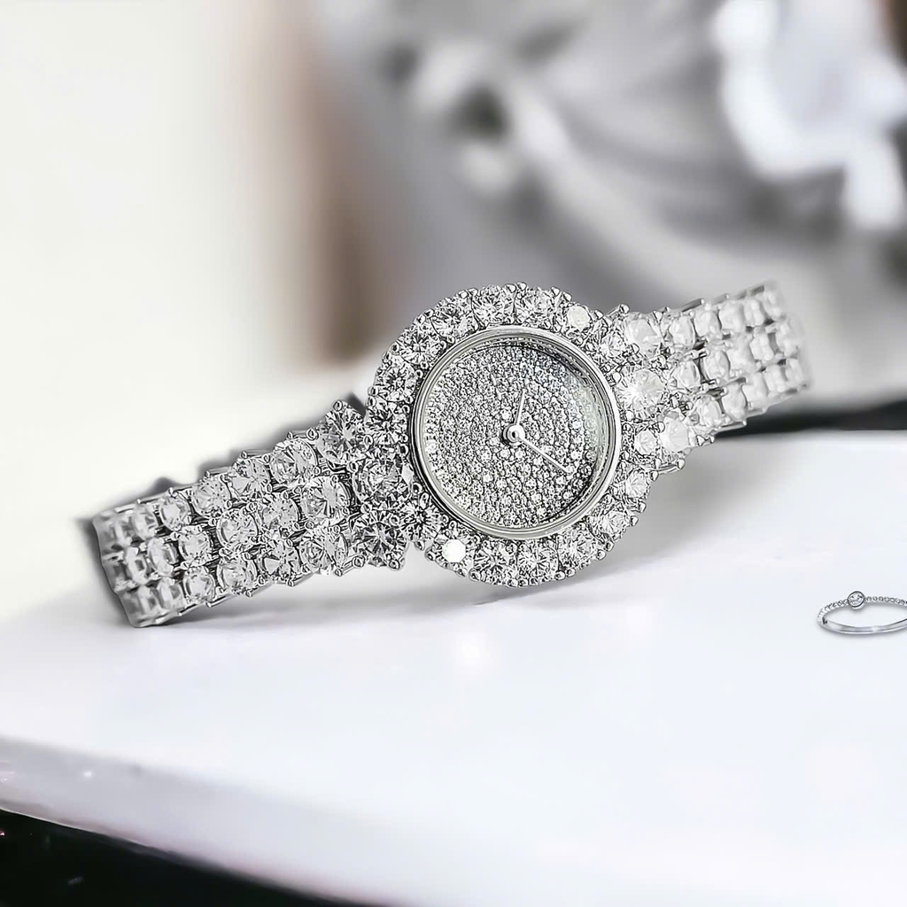 Đồng Hồ Nữ Royal Crown Quartz Đính Đá R2064 Thép Trắng