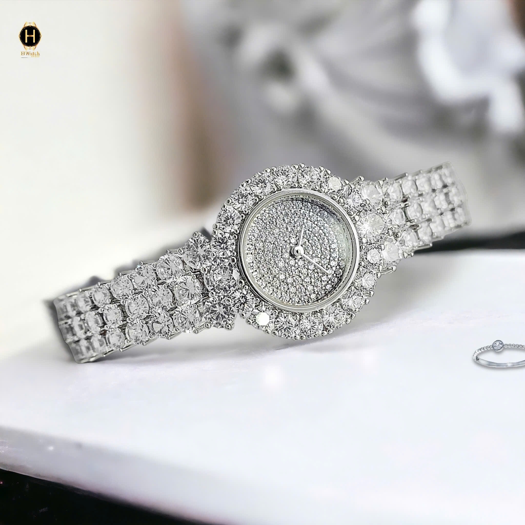 Đồng Hồ Nữ Royal Crown Quartz Đính Đá R2064 Thép Trắng