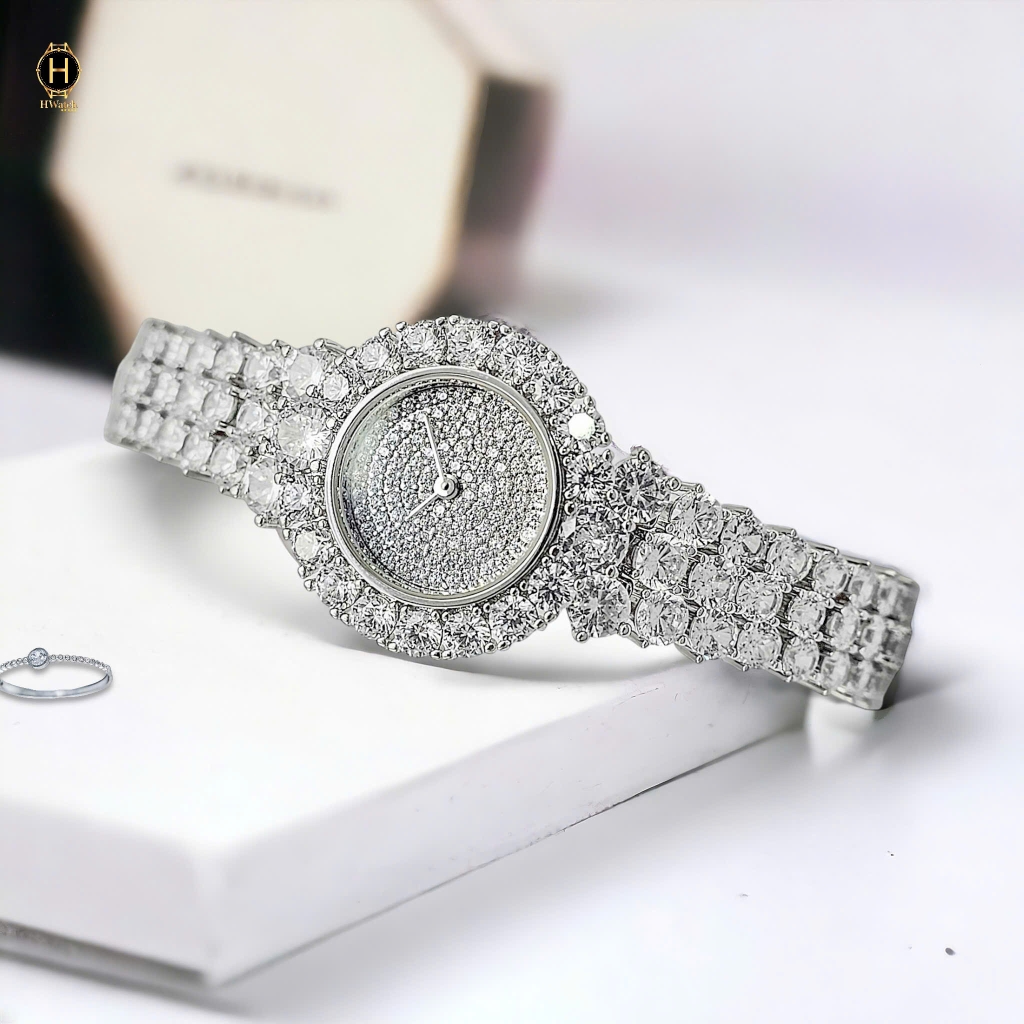 Đồng Hồ Nữ Royal Crown Quartz Đính Đá R2064 Thép Trắng