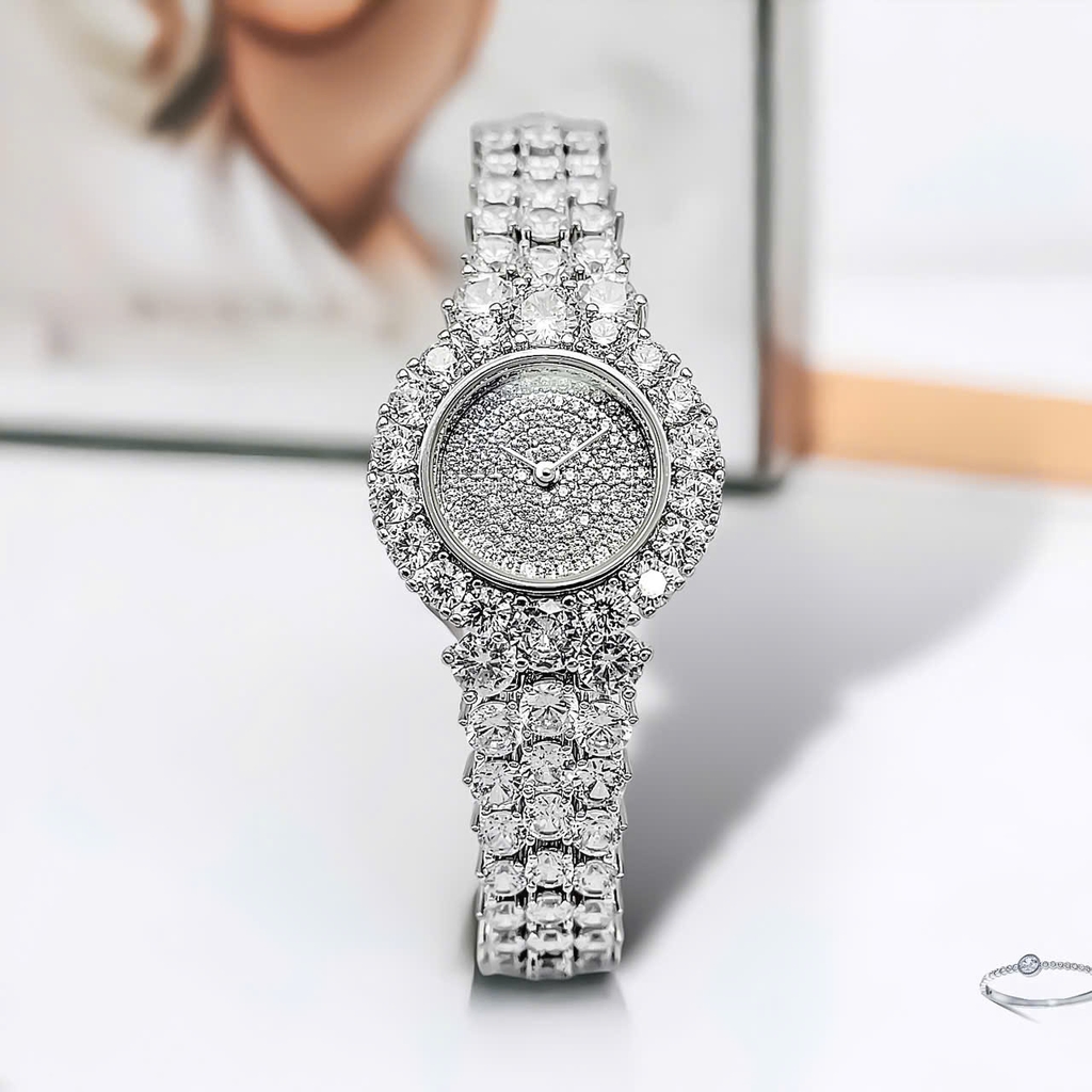 Đồng Hồ Nữ Royal Crown Quartz Đính Đá R2064 Thép Trắng