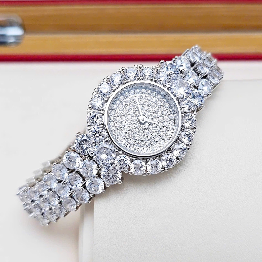 Đồng Hồ Nữ Royal Crown Quartz Đính Đá R2064 Thép Trắng
