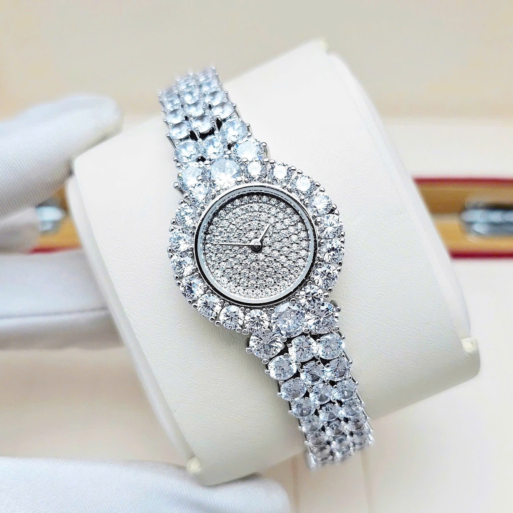 Đồng Hồ Nữ Royal Crown Quartz Đính Đá R2064 Thép Trắng