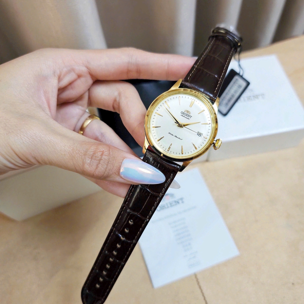 Đồng Hồ Nam Orient Automatic Contemporary Classic Bambino RA-AC0M01S30B ( RA-AC0M01S10B ) ( RA-AC0M01S ) Dây Da Nâu Thép Vàng Mặt Trắng