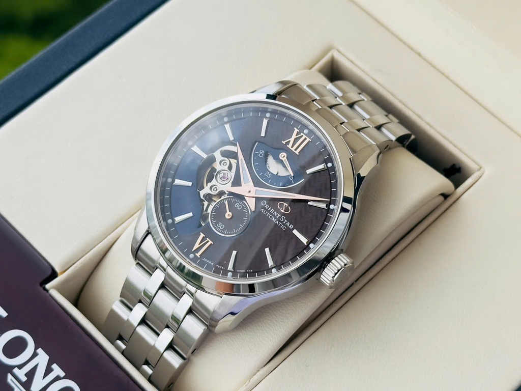 Đồng Hồ Nam Orient Star Automatic Contemporary Layered Open Heart RE-AV0B02Y00B ( RE-AV0B02Y )  Dây Thép Mặt Nâu