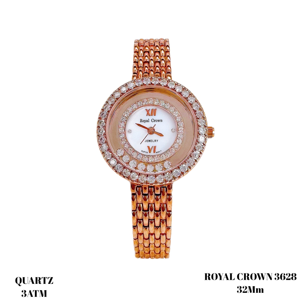  Đồng hồ Nữ Royal Crown Quartz 3628 Thép Rose