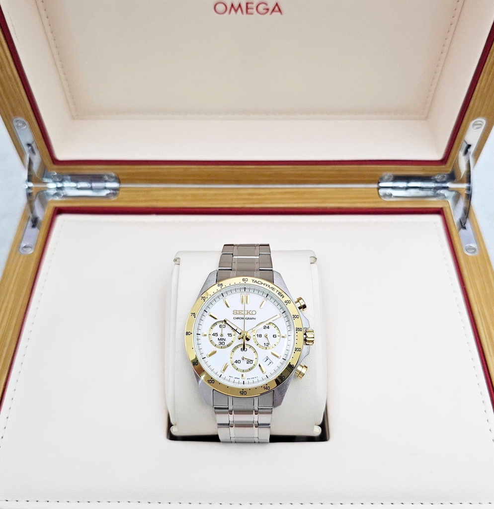 Đồng Hồ Nam Seiko Quartz Chronograph Tachymeter Spirit SBTR024 Dây Thép Demi Mặt Trắng
