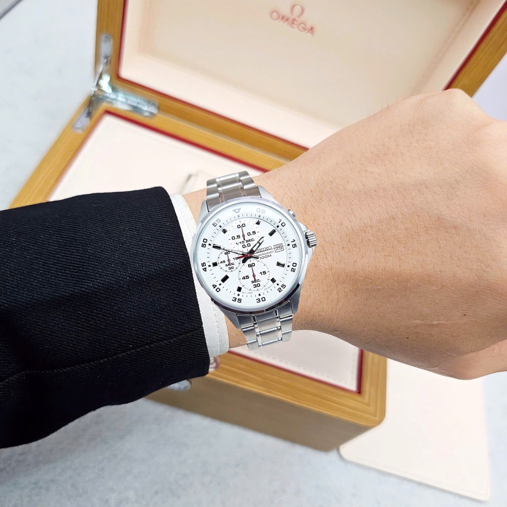 Đồng Hồ Nam Seiko 5 Quartz Chronograph SKS623P1 Dây Thép Mặt Trắng