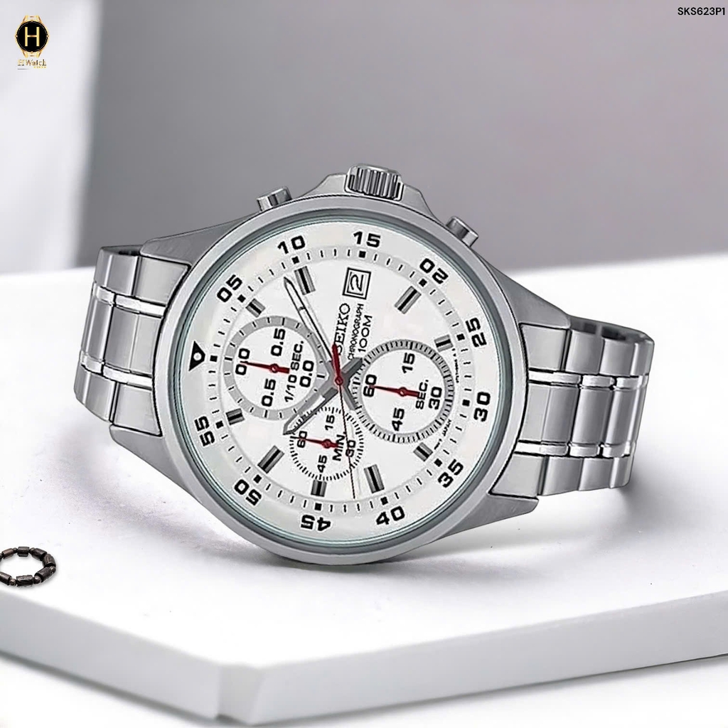 Đồng Hồ Nam Seiko 5 Quartz Chronograph SKS623P1 Dây Thép Mặt Trắng