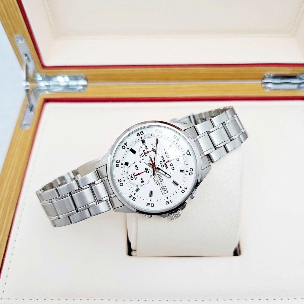 Đồng Hồ Nam Seiko 5 Quartz Chronograph SKS623P1 Dây Thép Mặt Trắng