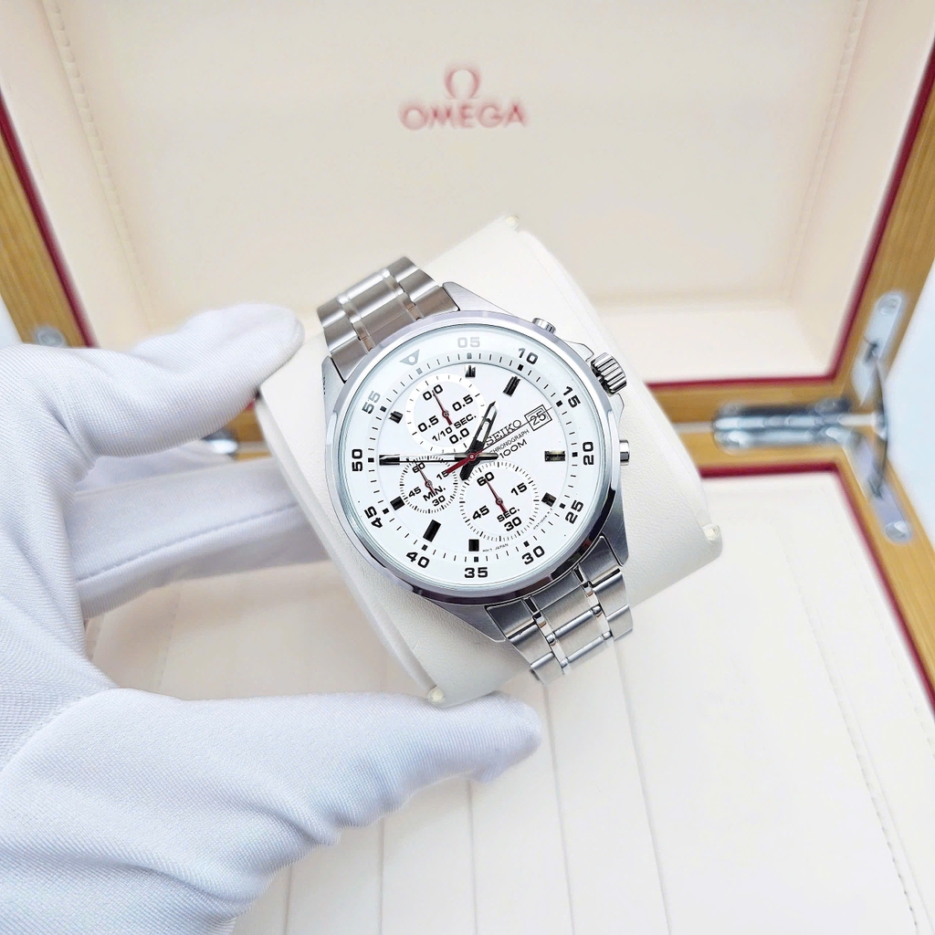 Đồng Hồ Nam Seiko 5 Quartz Chronograph SKS623P1 Dây Thép Mặt Trắng