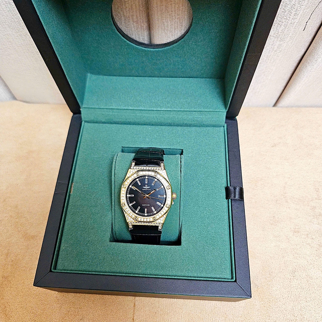 Đồng Hồ Nữ SRWATCH Quartz SL99993.4601GLA Dây Da Đen Vỏ Mạ Gold