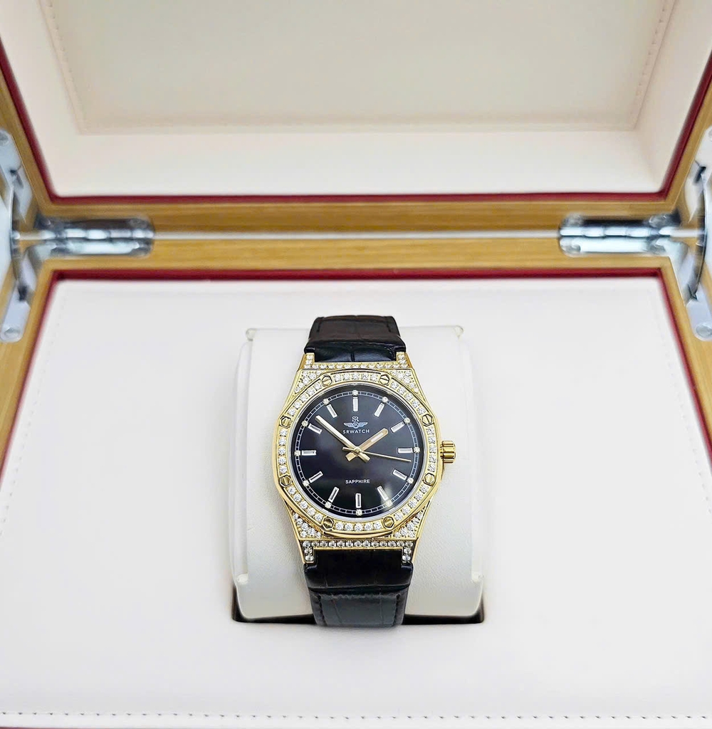 Đồng Hồ Nữ SRWATCH Quartz SL99993.4601GLA Dây Da Đen Vỏ Mạ Gold