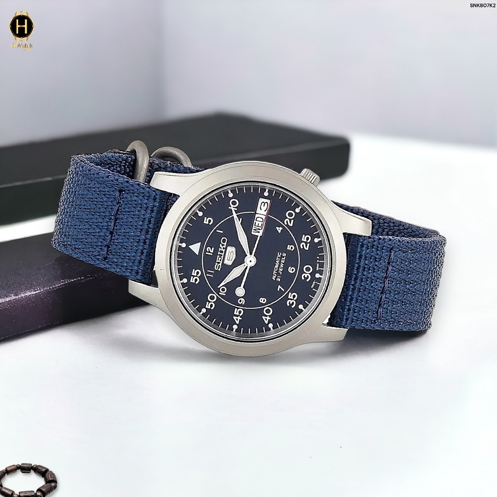 Đồng Hồ Nam Seiko 5 Automatic Sports Quân Đội Blue SNK807K2 ( SNK807K ) Dây Vải Mặt Xanh Lam