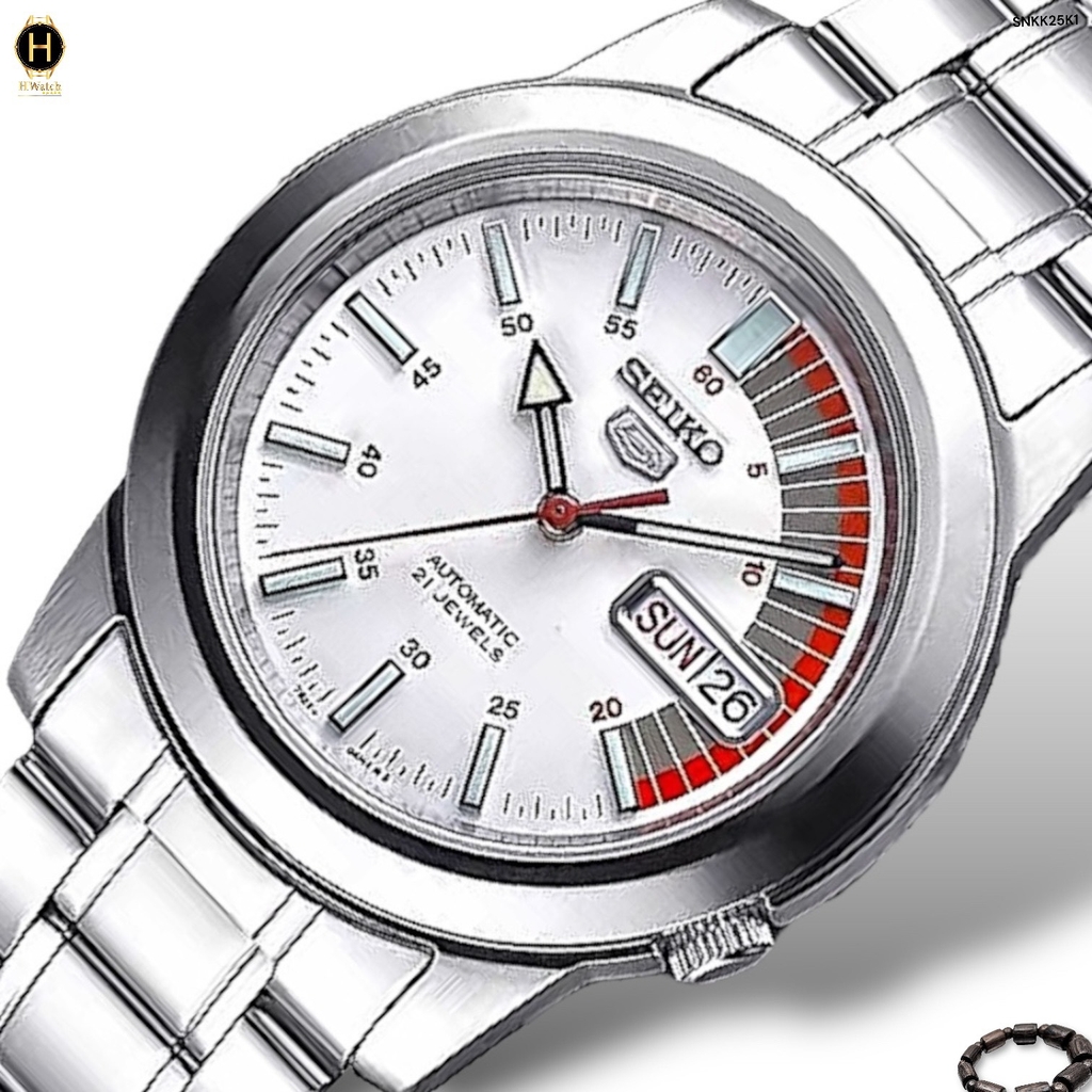Đồng Hồ Nam Seiko 5 Automatic Sports Day-Date SNKK25K1 Dây Thép Mặt Trắng