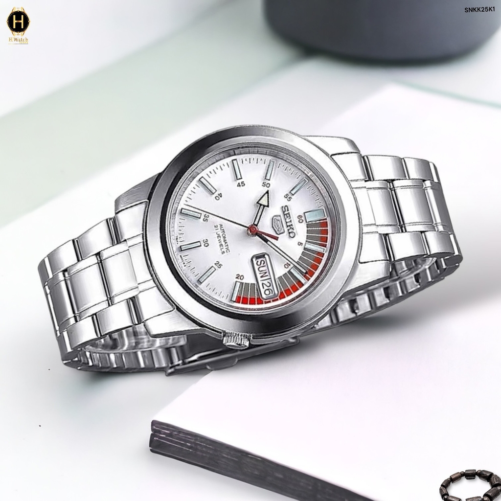 Đồng Hồ Nam Seiko 5 Automatic Sports Day-Date SNKK25K1 Dây Thép Mặt Trắng