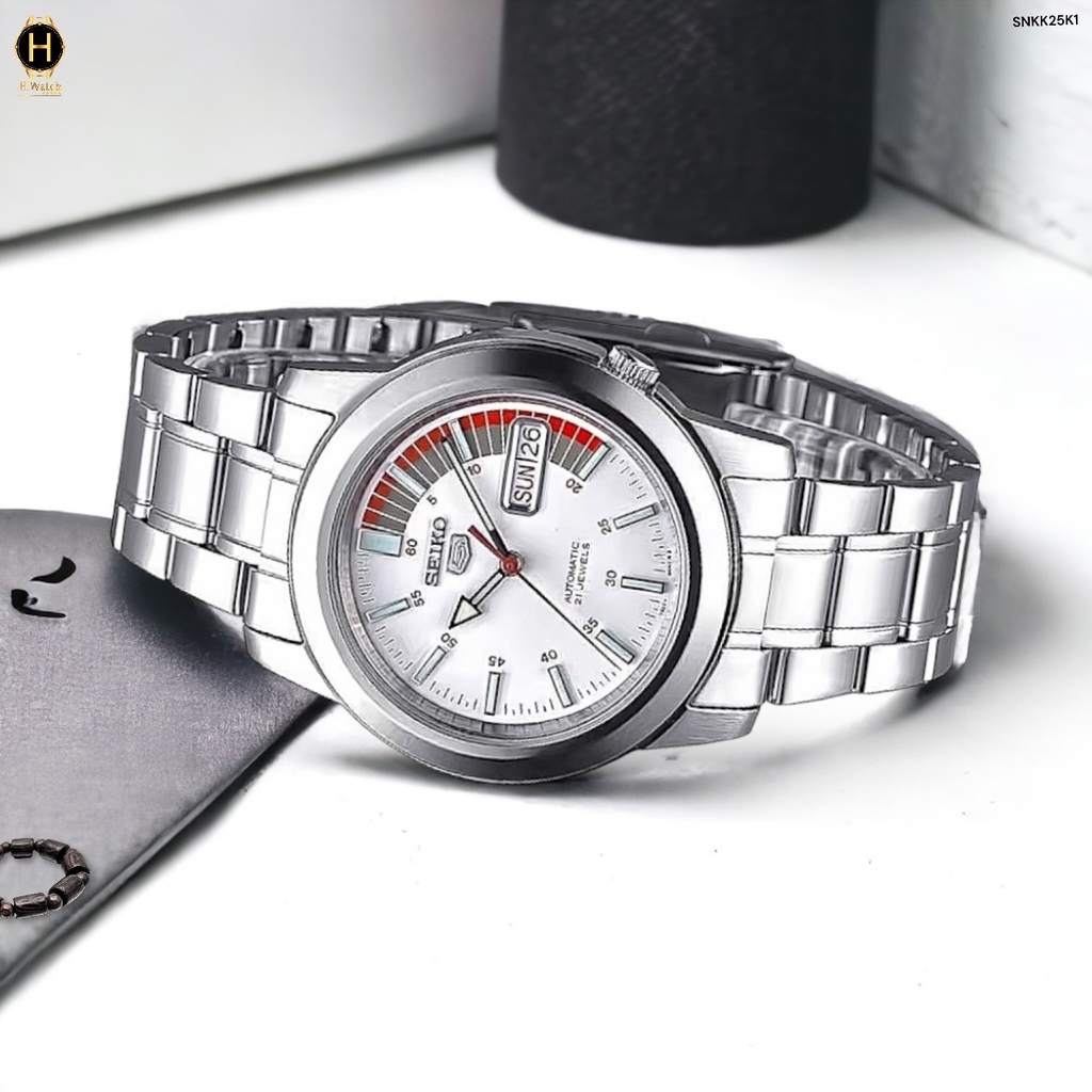Đồng Hồ Nam Seiko 5 Automatic Sports Day-Date SNKK25K1 Dây Thép Mặt Trắng