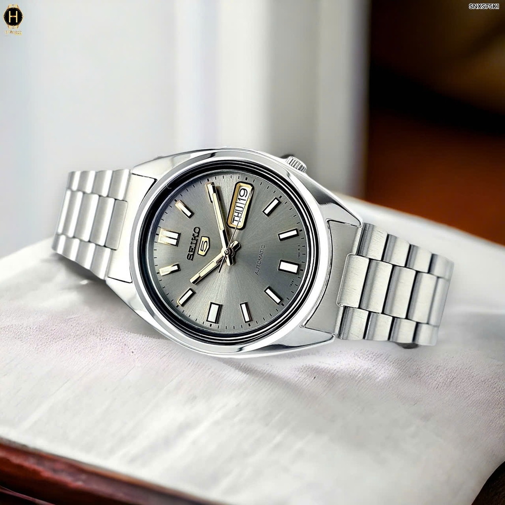 Đồng Hồ Nam Seiko 5 Automatic SNXS75K1 ( SNXS75 ) Vỏ Trắng Mặt Xám Khói