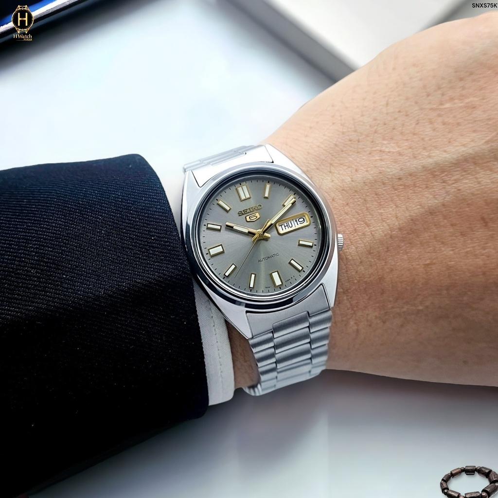 Đồng Hồ Nam Seiko 5 Automatic SNXS75K1 ( SNXS75 ) Vỏ Trắng Mặt Xám Khói