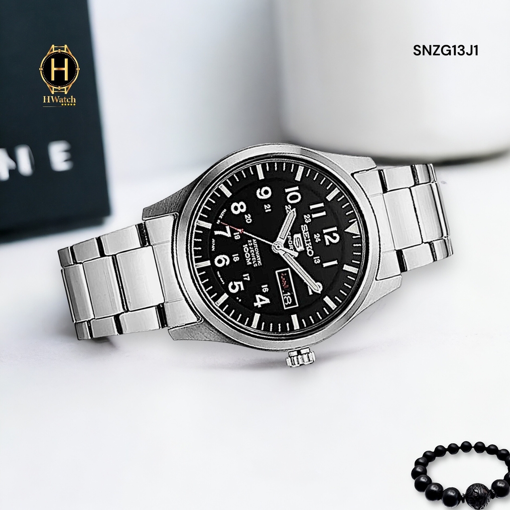 Đồng Hồ Nam Seiko 5 Automatic SNZG13J1 Sport Dây Thép Mặt Đen