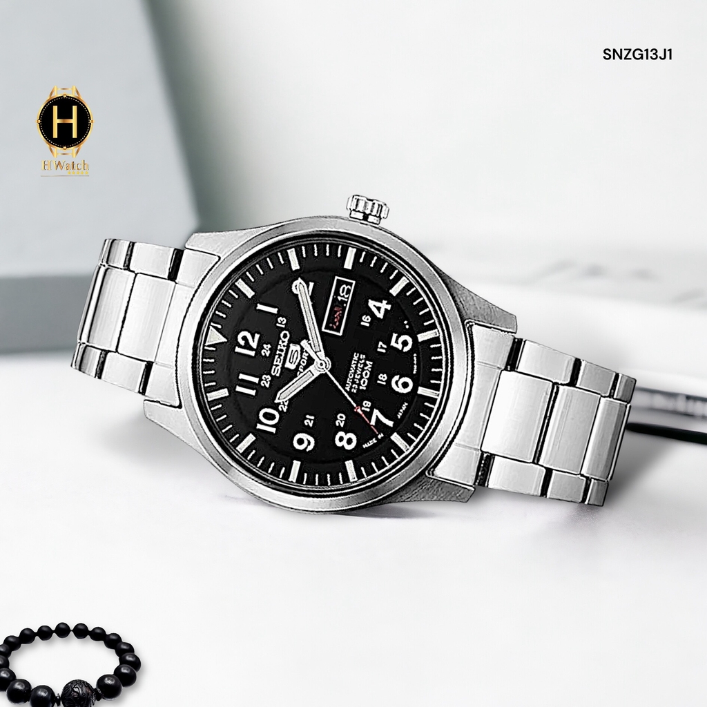 Đồng Hồ Nam Seiko 5 Automatic SNZG13J1 Sport Dây Thép Mặt Đen
