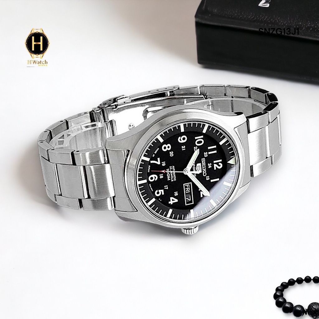 Đồng Hồ Nam Seiko 5 Automatic SNZG13J1 Sport Dây Thép Mặt Đen