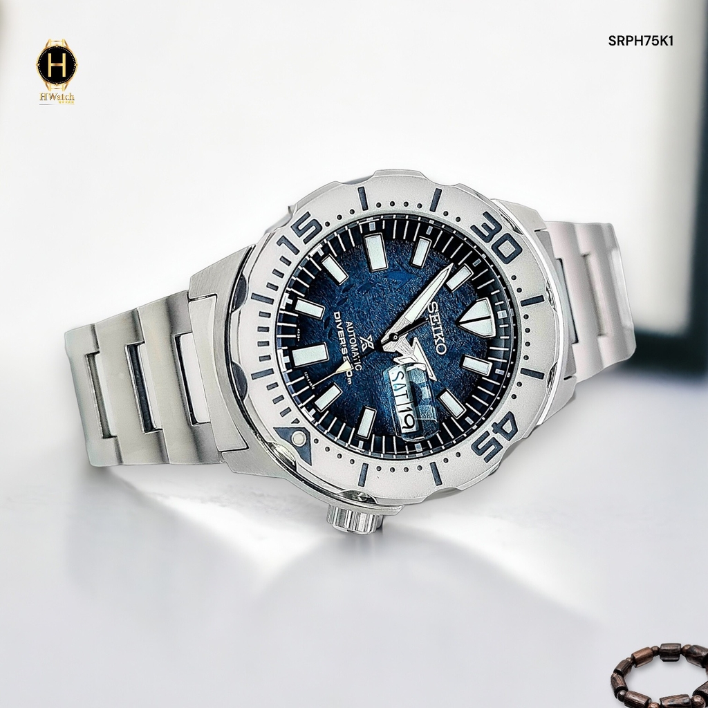 Đồng Hồ Nam Seiko Automatic Diver’s SRPH75K1 Dây Sắt Trắng Mặt Xanh