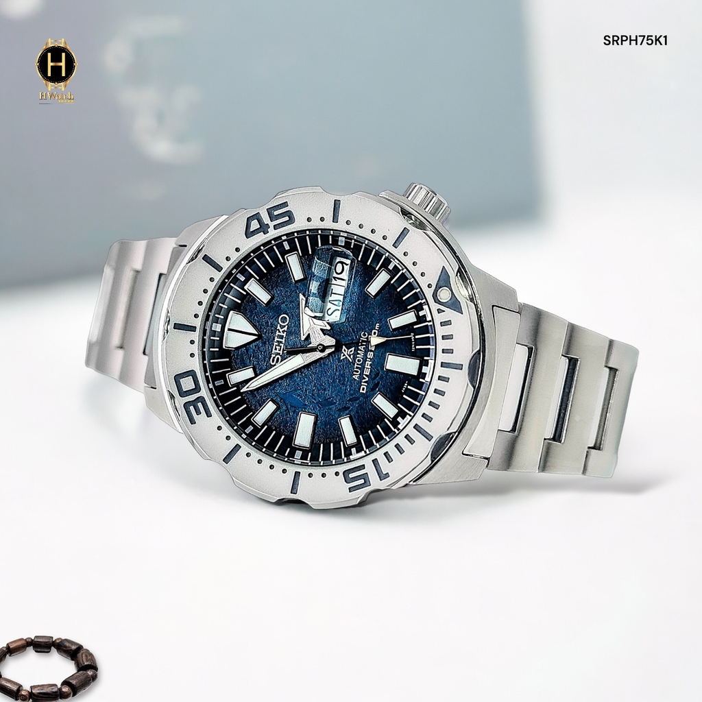 Đồng Hồ Nam Seiko Automatic Diver’s SRPH75K1 Dây Sắt Trắng Mặt Xanh