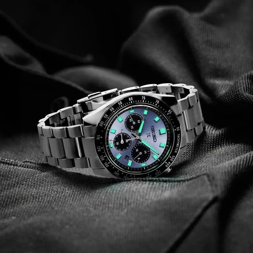 Đồng Hồ Nam Seiko Quartz Solar Prospex Speedtimer SSC935P1 ( SSC935 ) Dây Thép Mặt Xanh Nhạt