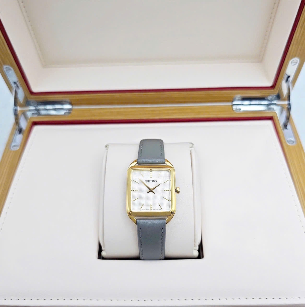 Đồng Hồ Nữ Seiko Quartz SWR090P1 Dây Da Xám Mặt Nude