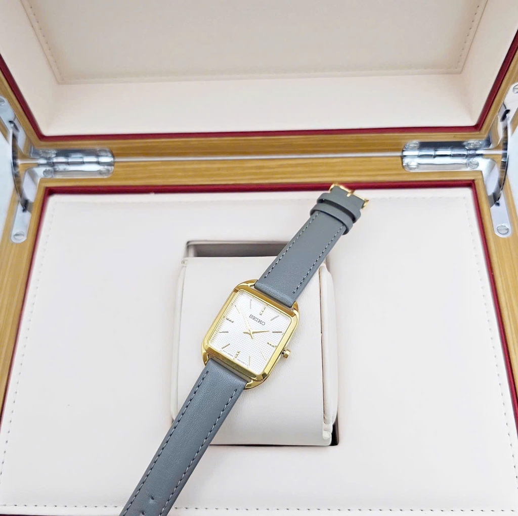 Đồng Hồ Nữ Seiko Quartz SWR090P1 Dây Da Xám Mặt Nude