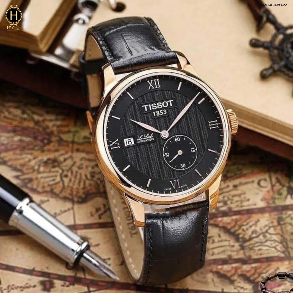 Đồng Hồ Nam Tissot Automatic T006.428.36.058.00 Petite Second Dây Da Đen Thép Vàng Hồng Mặt Đen Sapphire