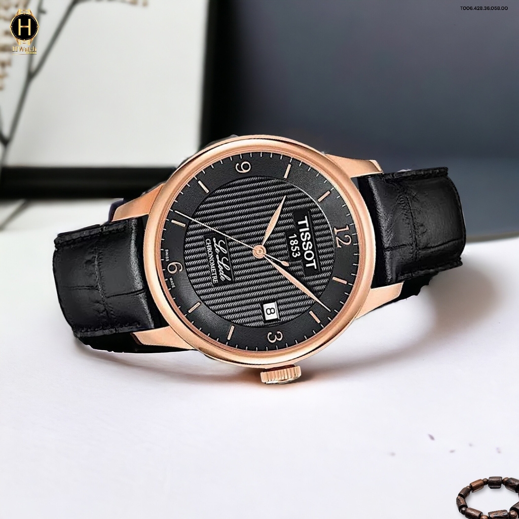 Đồng Hồ Nam Tissot Automatic T006.428.36.058.00 Petite Second Dây Da Đen Thép Vàng Hồng Mặt Đen Sapphire