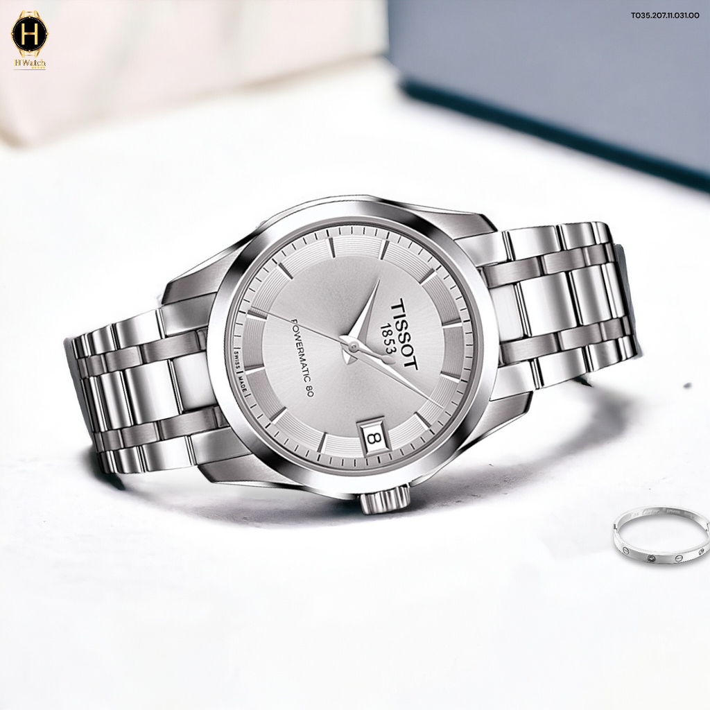 Đồng Hồ Nữ Tissot Automatic T035.207.11.031.00 Couturier Powermatic 80 Dây Thép Mặt Trắng Sapphire.