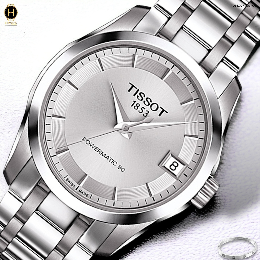 Đồng Hồ Nữ Tissot Automatic T035.207.11.031.00 Couturier Powermatic 80 Dây Thép Mặt Trắng Sapphire.