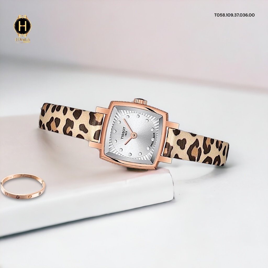Đồng Hồ Nữ Tissot Quartz T058.109.37.036.00 Lovely Square Set Dây Da Thép Vàng Hồng Mặt Trắng