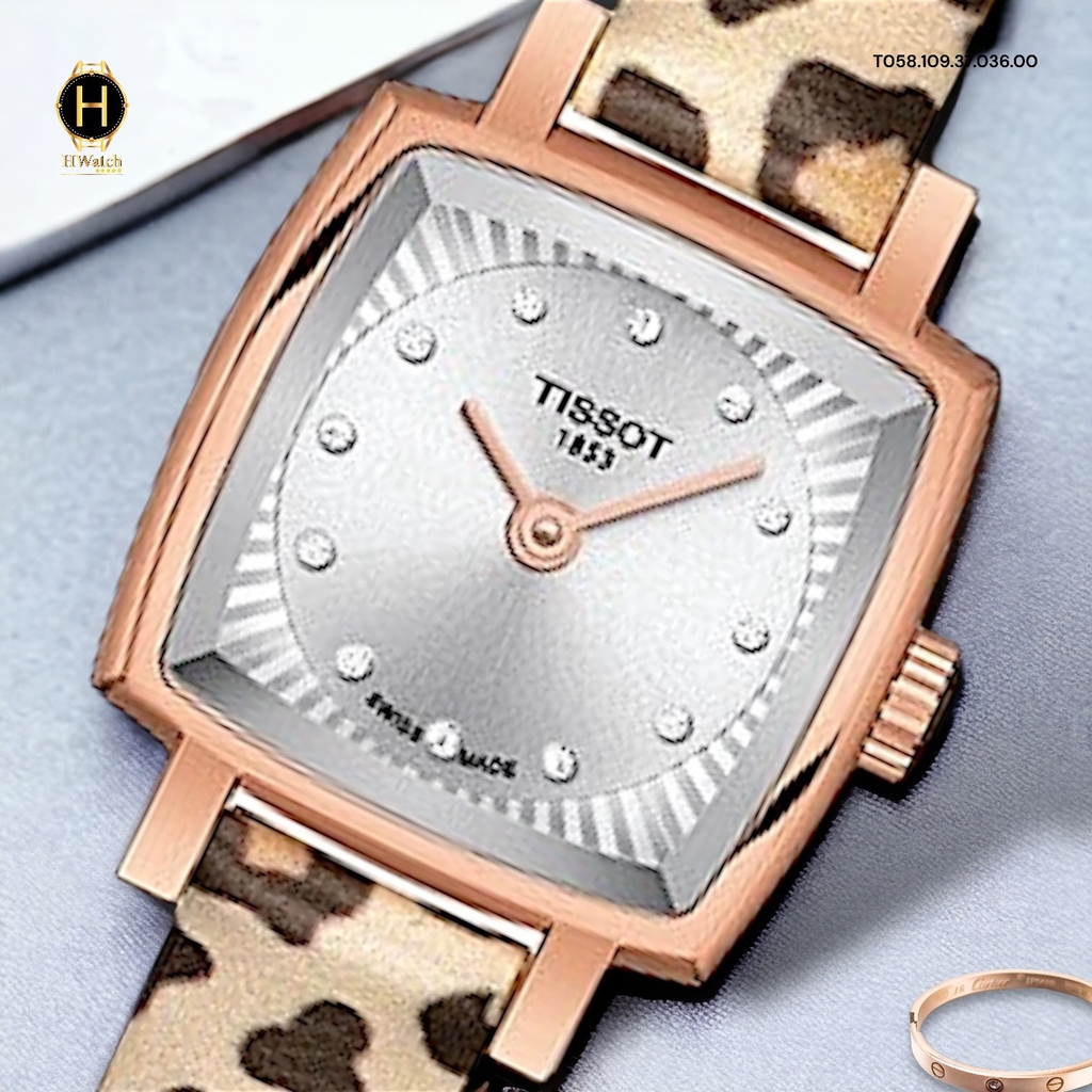 Đồng Hồ Nữ Tissot Quartz T058.109.37.036.00 Lovely Square Set Dây Da Thép Vàng Hồng Mặt Trắng
