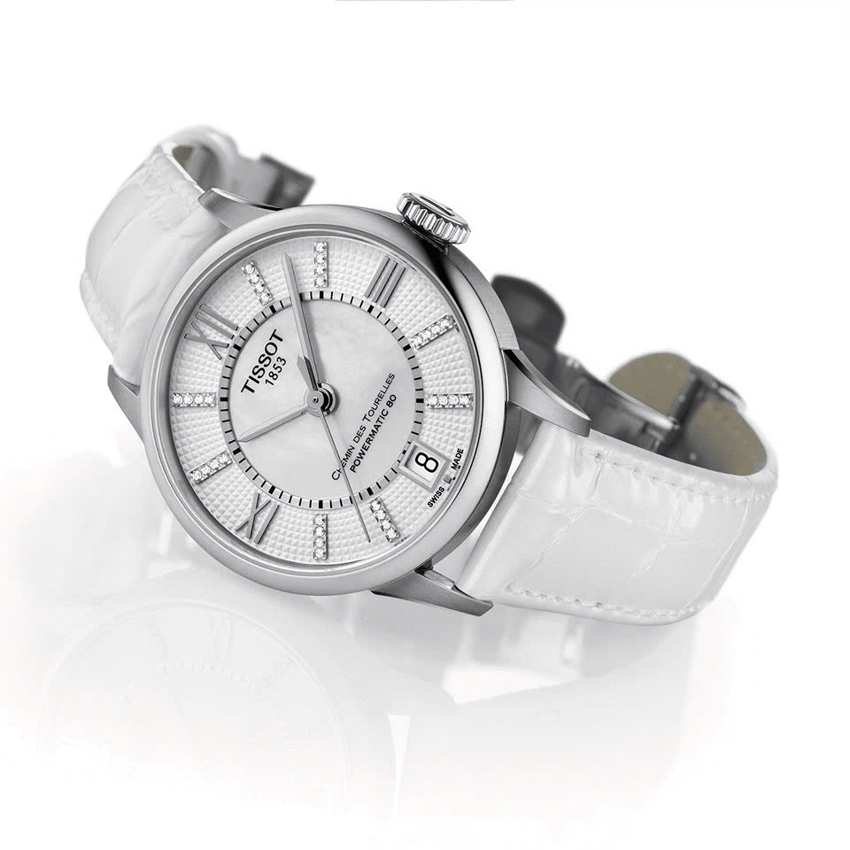 Đồng Hồ Nữ Tissot Automatic T099.207.16.116.00 Chemin Des Tourelles Diamond Dây Da Trắng Mặt Trắng