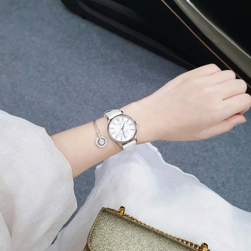 Đồng Hồ Nữ Tissot Automatic T099.207.16.116.00 Chemin Des Tourelles Diamond Dây Da Trắng Mặt Trắng