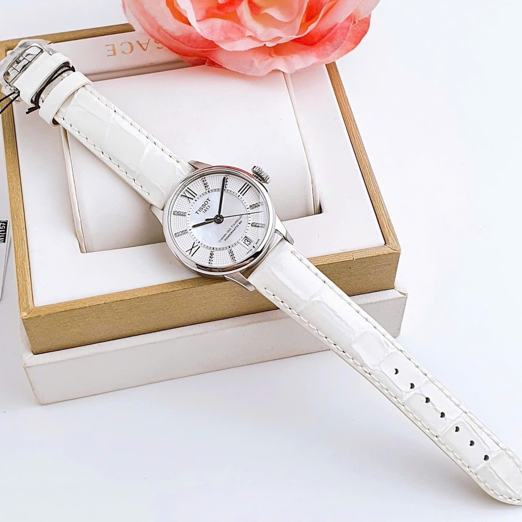Đồng Hồ Nữ Tissot Automatic T099.207.16.116.00 Chemin Des Tourelles Diamond Dây Da Trắng Mặt Trắng