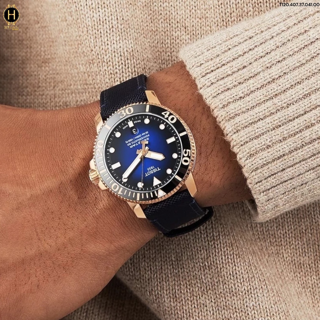 Đồng Hồ Nam Tissot Automatic T120.407.37.041.00 Seastar 1000 Powermatic 80 Dây Dù Mặt Xanh Sapphire