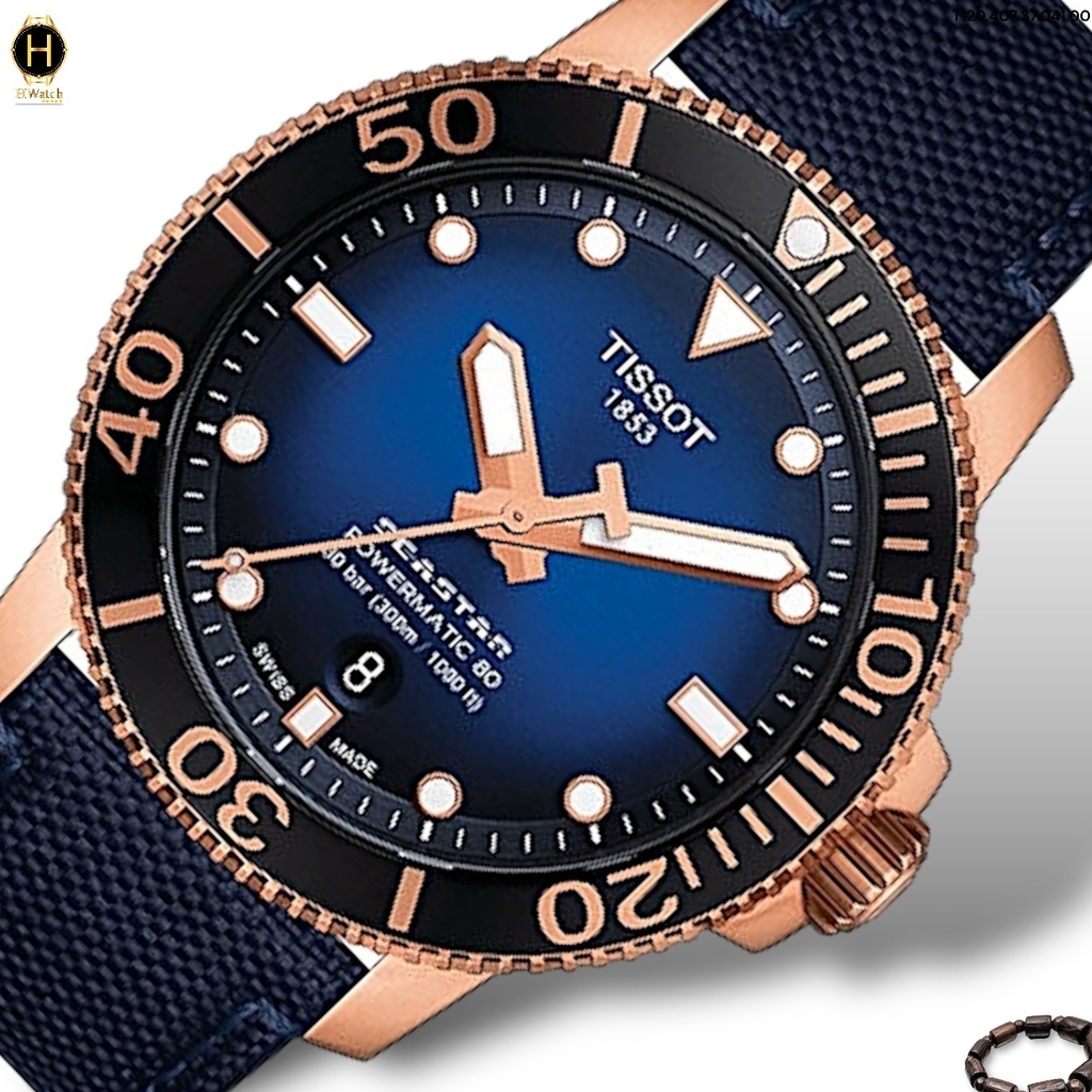 Đồng Hồ Nam Tissot Automatic T120.407.37.041.00 Seastar 1000 Powermatic 80 Dây Dù Mặt Xanh Sapphire