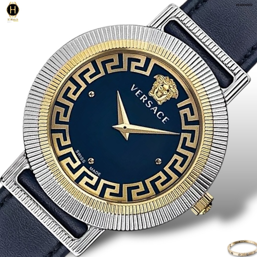 Đồng Hồ Nữ Versace Quartz Greca Chic VE3D00122 Dây Da Mặt Xanh Lam Sapphire