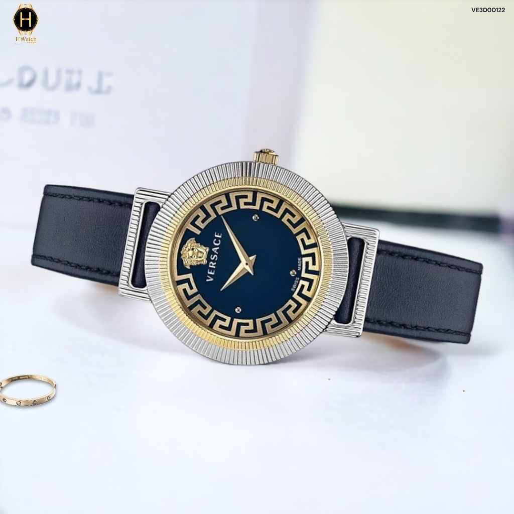 Đồng Hồ Nữ Versace Quartz Greca Chic VE3D00122 Dây Da Mặt Xanh Lam Sapphire