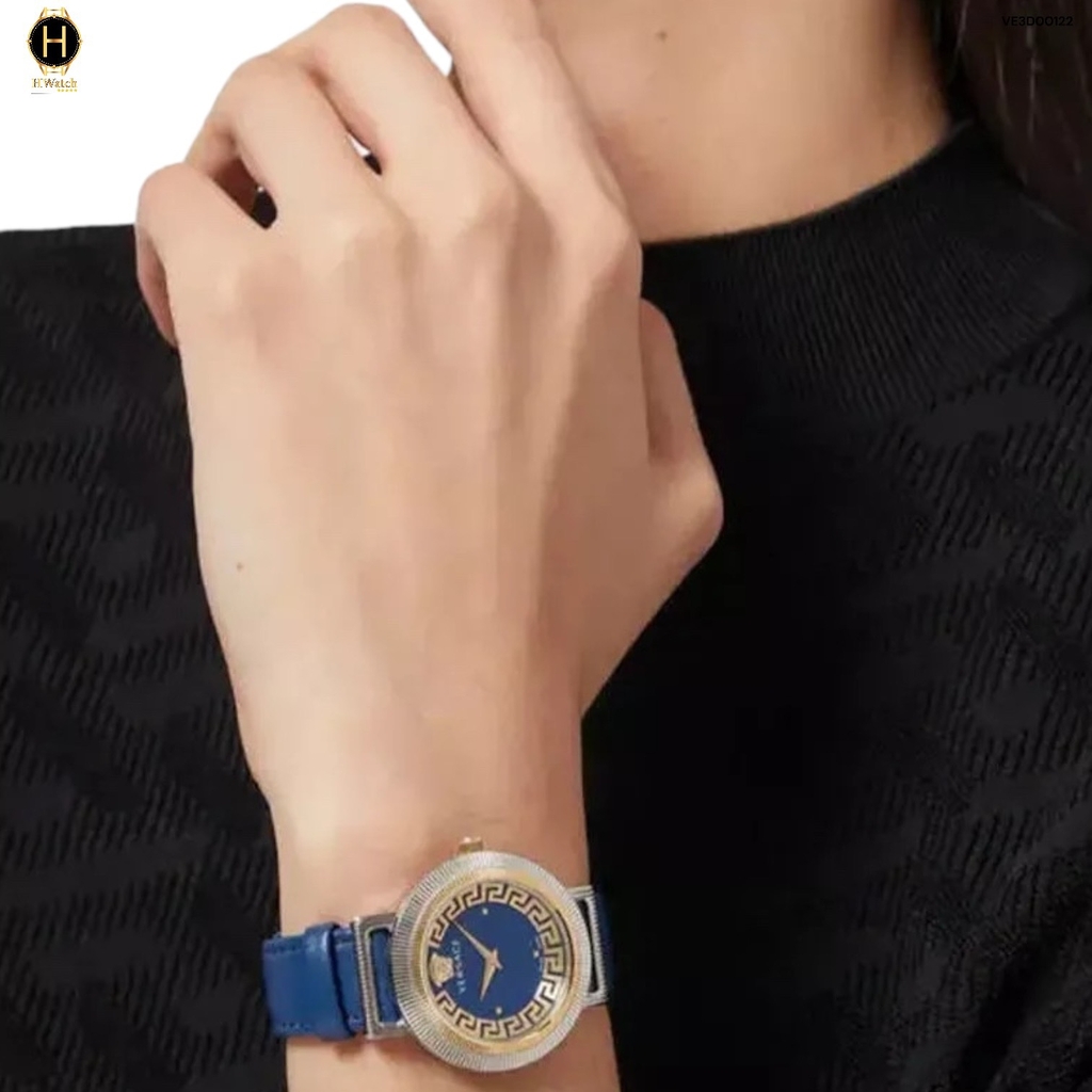 Đồng Hồ Nữ Versace Quartz Greca Chic VE3D00122 Dây Da Mặt Xanh Lam Sapphire