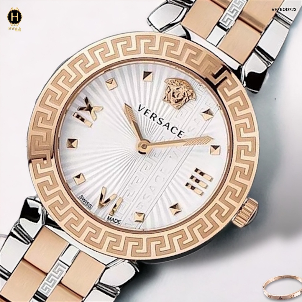 Đồng Hồ Nữ Versace Quartz VEZ600723 Greca Icon Bracelet Dây Thép Demi Vàng Hồng Mặt Trắng Sapphire